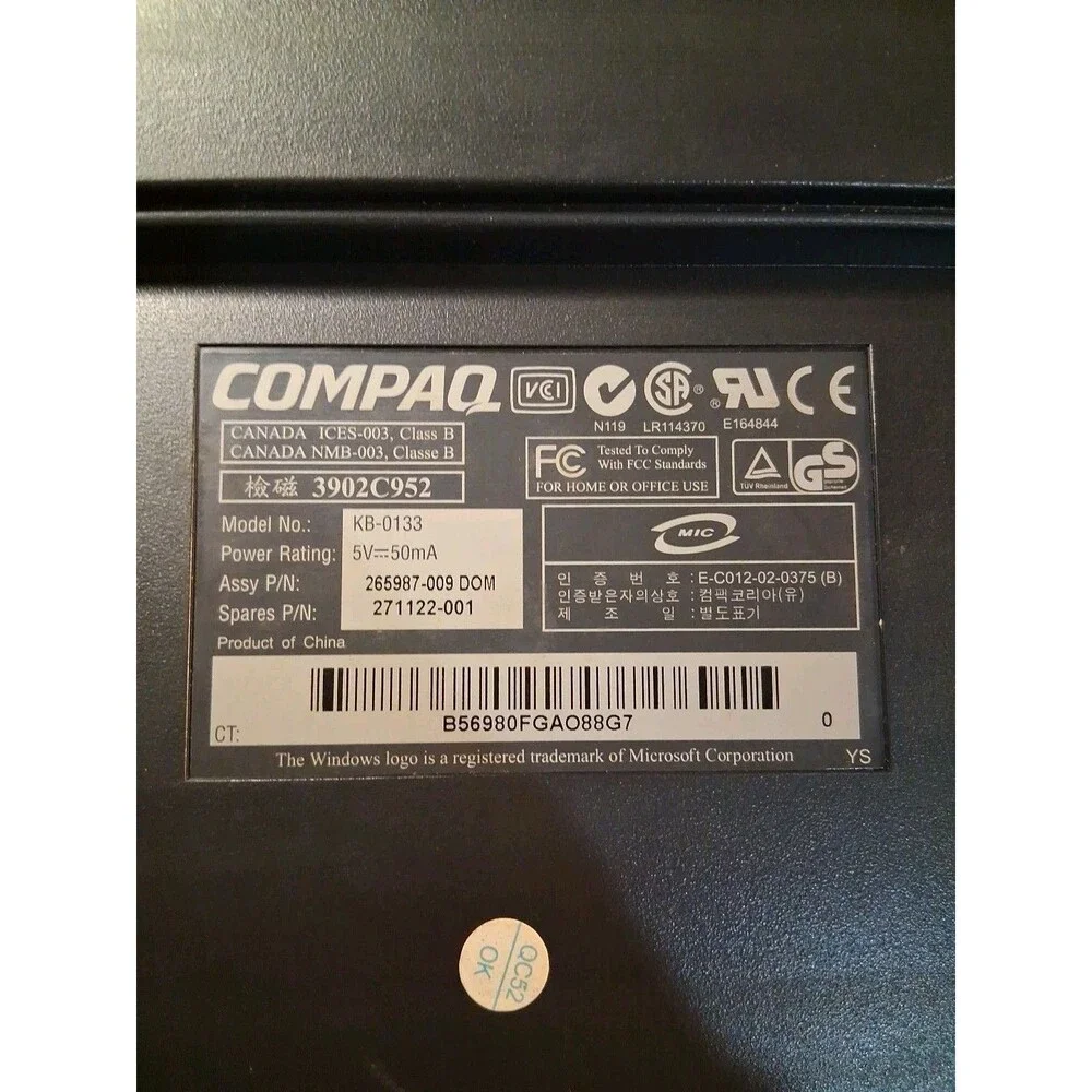 Computer Keyboard Compaq Multimedia PS2 Silver/Black PS/2 8 Hot Keys KB-0133